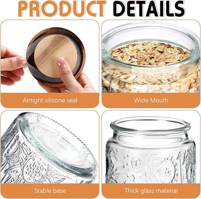 Domensi 6 Pcs Vintage Glass Jars 34 oz Glass Storage Jars with Lids Sunflower Pattern Airtight Storage Containers for Kitchen Counter Pantry Coffee Bean Grains Tea Sugar Flour Candy Oats