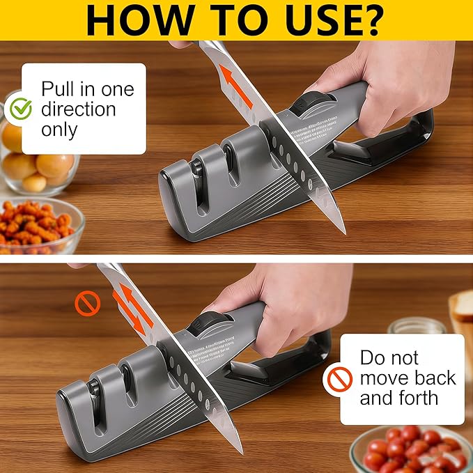 Knife Sharpener, 5 Adjustable Angle, 3 in 1 Professional Chef's Kitchen Knife Accessories, Kitchen Blade & Scissors Sharpening Tool, Versatile Manual Knife Sharpener, Easy to Use, for Kitchen Knife