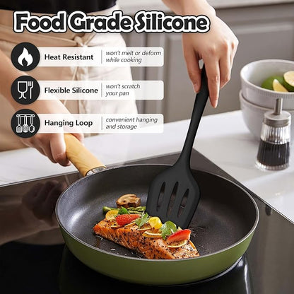 LIANYU 14 Pcs Silicone Kitchen Utensils Set with Holder, 446°F Heat Resistant Silicone Cooking Kitchen Utensils Spatula Set, Non-Stick & Dishwasher Safe Cooking Tools, Comfort Grip Handle, Black