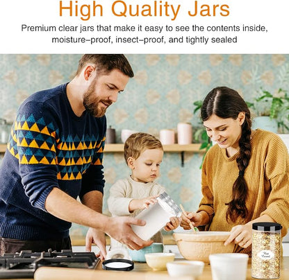 PeacePeo Plastic Jars with Lids, 16 Pcs 32 OZ Large Plastic Storage Jars with Black Leakproof Lids Cylinder Plastic Storage Container Jar Reusable Clear Empty Jars for Home and Kitchen Organizing
