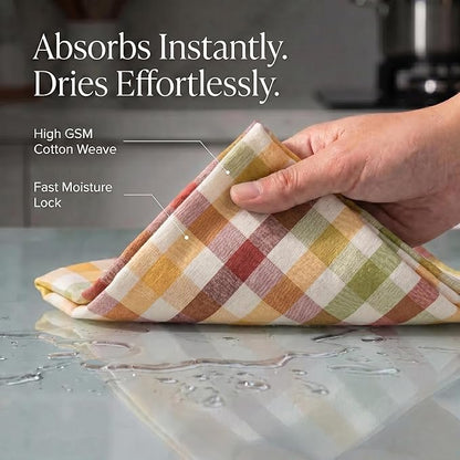 Urban Villa Kitchen Towels 100% Cotton Dish Towels for Kitchen (Set of 6) 20”x30” Dish Cloths Highly Absorbent Kitchen Linen Set with Hanging Loop Perfect for Drying Dishes Cleaning – Harvest Checks