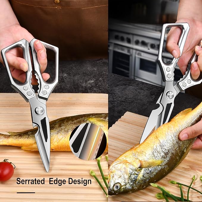 Heavy Duty Kitchen Scissors - 3.0mm Thickened Professional Stainless Steel Blades, All-Purpose Dishwasher Safe Meat & Poultry Shears for Cutting Chicken Bones, Food Prep