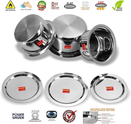 Sumeet Stainless Steel Cookware Set With Lid, 1 Liter To 1.7 L, 3 Piece (Steel)