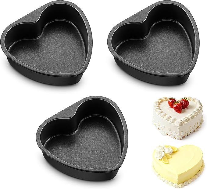 E-far 6 Inch Heart Cake Pan, 3Pcs Nonstick Small Heart Shaped Cake Mold, Cake Tin Baking Pan for Valentine’s Day Anniversaries Wedding Birthday, Easy Release & Clean