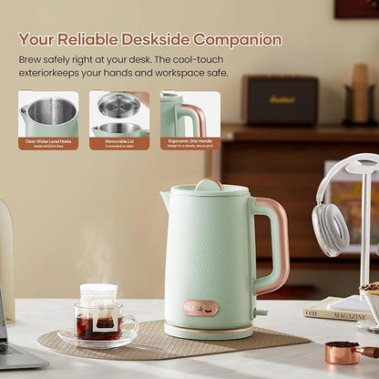 OLEGA Electric Kettle: 1200W Fast Boil Electric Water Kettles, 1.5L Double Wall Stainless Steel Tea Kettle, Auto Shut-Off, BPA-Free Hot Water Boiler Teapot for Coffee & Tea -Ligth Green