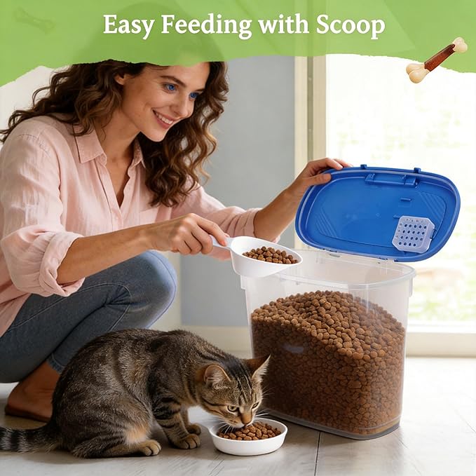 10-15 Lbs Dog Food Storage Container Airtight - Slim Pet Cat Food Container with Lid, Scoop and Cup - Clear Plastic Dry Food Storage Bin for Dogs, Cats, Bird Seeds, Kibble, Pellets, Rice, Flour