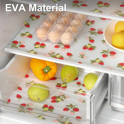 Cooyes Shelf Liner, Premium Waterproof EVA Mats, Non-Adhesive Cabinet Liners for Kitchen Drawers, Shelves, Refrigerator, Pantry Storage, Bathroom Closet, Fridge (11.8" W x 120" L, Red Strawberry)