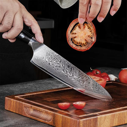 Chef Knife 8 Inch Japanese Steel Damascus Kitchen Knife, VG-10 Damascus Super Steel Kitchen Knife,Ultra Sharp Professional Cooking Knife with Ergonomic G10 Handle,Including Luxury Gift Box