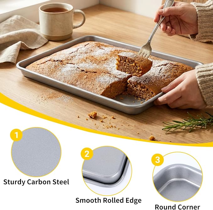 Beasea Baking Sheet Set of 2 Pack, 15.5x10.6 Inch Silver Nonstick Cookie Sheets Pans, Heavy Duty Carbon Steel Large Cookie Sheet Baking Pan Tray for Oven, Roasting, Cooking, Serving