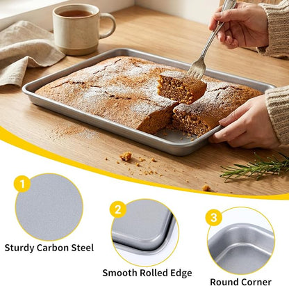 Beasea Baking Sheet Set of 2 Pack, 15.5x10.6 Inch Silver Nonstick Cookie Sheets Pans, Heavy Duty Carbon Steel Large Cookie Sheet Baking Pan Tray for Oven, Roasting, Cooking, Serving