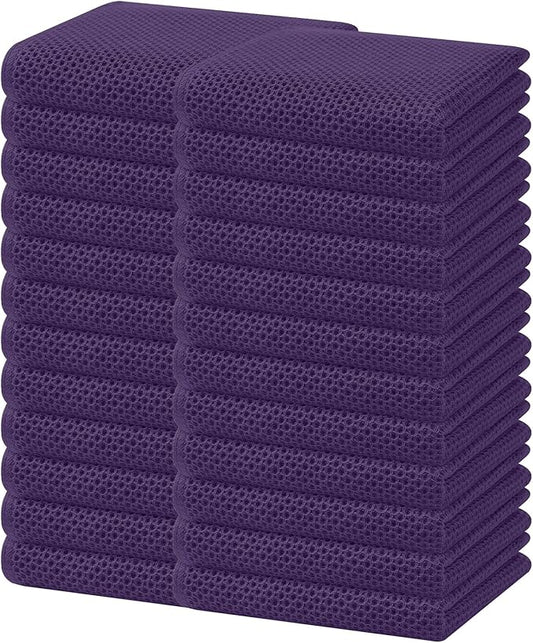 Homaxy 100% Cotton Waffle Weave Kitchen Dish Towels, Ultra Soft Absorbent Quick Drying Cleaning Towel, 13 x 28 Inches, 24-Pack, Eggplant