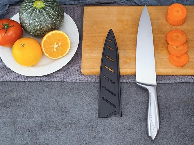 WELLSTAR Chef Knife with Sheath, Sharp Kitchen Knife 8 inch Cooking Knives with German HC Steel - Silver
