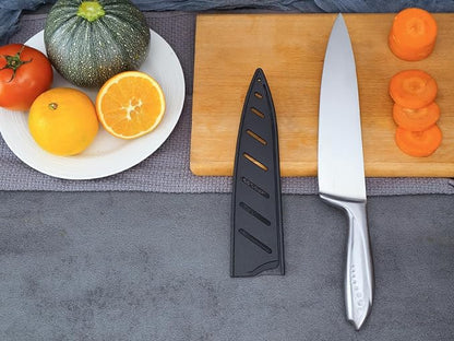 WELLSTAR Chef Knife with Sheath, Sharp Kitchen Knife 8 inch Cooking Knives with German HC Steel - Silver
