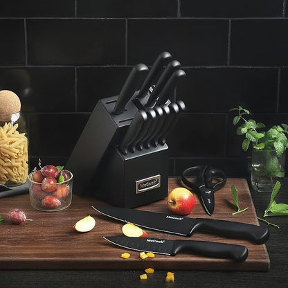 McCook® Knife Sets,German Stainless Steel Knife Block Sets with Built-in Sharpener, Black (Pack of 2)