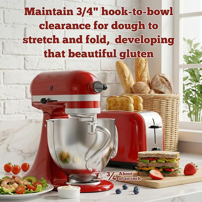 Stainless Steel Spiral Dough Hook Replacement Compatible with KitchenAid 4.5-5 Qt Tilt-Head Stand Mixers, Mixer Attachment for Bread, Pizza & Pastry, Rustproof & 25% Faster Kneading