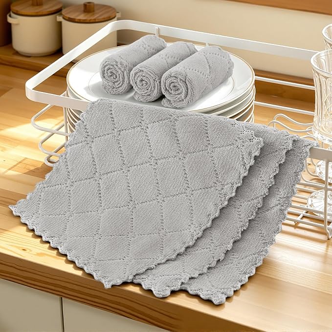 Homaxy 12 Pack Kitchen Cloths Dish Towels (7" x 9", Grey), Super Soft and Absorbent Coral Velvet Dishcloths, Fast Drying No Lint Microfiber Cleaning Cloth