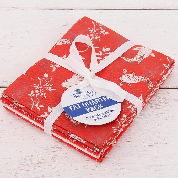 Threadart Exclusive 5 Fat Quarter Bundles - Red Vintage Prints 100% Cotton Fabric - Premium 100% Cotton Quilting Fabric - No Duplicates - Full Size Fat Quarters 18"x21" - Red