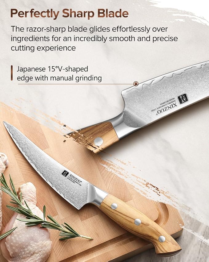 XINZUO Curved Boning Knife 6.3 Inch, 3 Layers Composite Steel,For Meat Cutting, Filleting-Full Tang With Ergonomic Olive Wood Handle