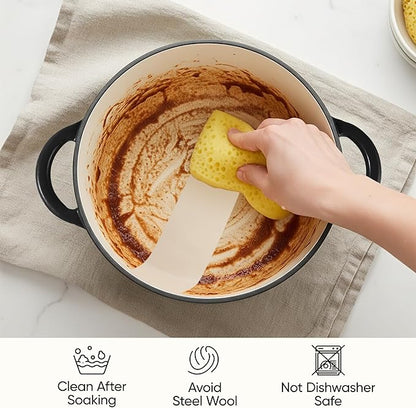 6.5 Quart Dutch Oven Pot with Lid, Non Stick Enameled Cast Iron Dutch Oven for Bread Baking, Heavy-Duty, Oven Safe Ceramic Cookware Up to 500°F for Baking, Braising, Stews, Roasting, Black