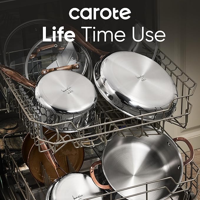 CAROTE 8 Qt Tri-Ply Stainless Steel Stockpot, Non-Toxic Stock Pot with Lid, Soup Pot for Pasta, Even Heating, Oven Safe, Induction, Ceramic and Gas Cooktops Compatible, Sliver, Mothers Day Gifts