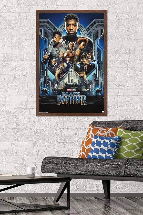 Trends International Marvel Cinematic Universe - Black Panther - Group One Sheet Wall Poster, 22.375" x 34", Mahogany Framed Version