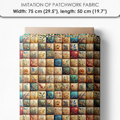 Gnome Patchwork Cotton Fabric Panel – 6 Designs 10×10 inch + Bonus Patchwork Sheet 29.5×19.6 inch, 100% Cotton 140 GSM, Eco-Printed Quilting & Sewing Fabric (USA Size)