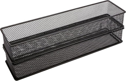 Annova Mesh Stackable Drawer Cabinet and Shelf Organizer Bins Storage Basket School Office Supply Holder Tray- Set of 2 (Black, 3x12x2 Inch)