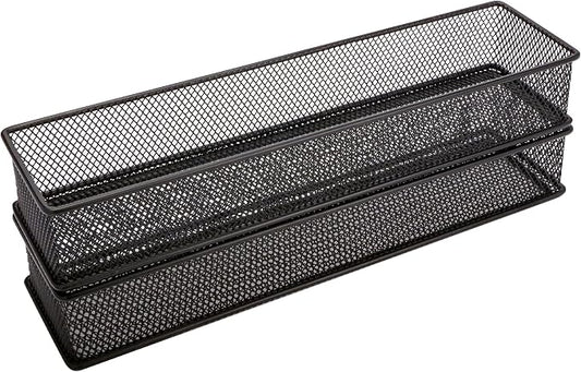 Annova Mesh Stackable Drawer Cabinet and Shelf Organizer Bins Storage Basket School Office Supply Holder Tray- Set of 2 (Black, 3x12x2 Inch)