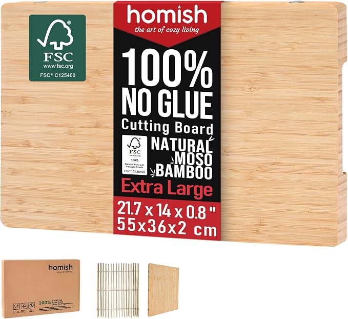 XL Bamboo Cutting Board with Handle – Extra Large Wood Chopping Board for Meat, Cheese, Serving – TRULY Glue-Free, Pre-Oiled Kitchen Boards 21.7"X14"/ 55x36cm - Dishwasher Safe [New 2026 Upgrade]