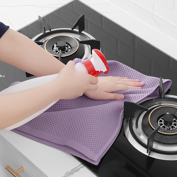 Homaxy 100% Cotton Waffle Weave Kitchen Dish Towels, Ultra Soft Absorbent Quick Drying Cleaning Towel, 13 x 28 Inches, 4-Pack, Lavender