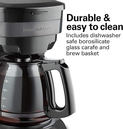 Hamilton Beach 12 Cup Programmable Drip Coffee Maker Machine, Regular & Bold Brew Options, Auto Pause and Pour, Glass Carafe, Black Stainless (46293J)