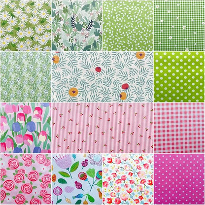 42-8" Precut Quilt Cotton Fabric Squares for Quilting Clearance Sewing DIY Project Floral Fabric Squares (Green Pink)