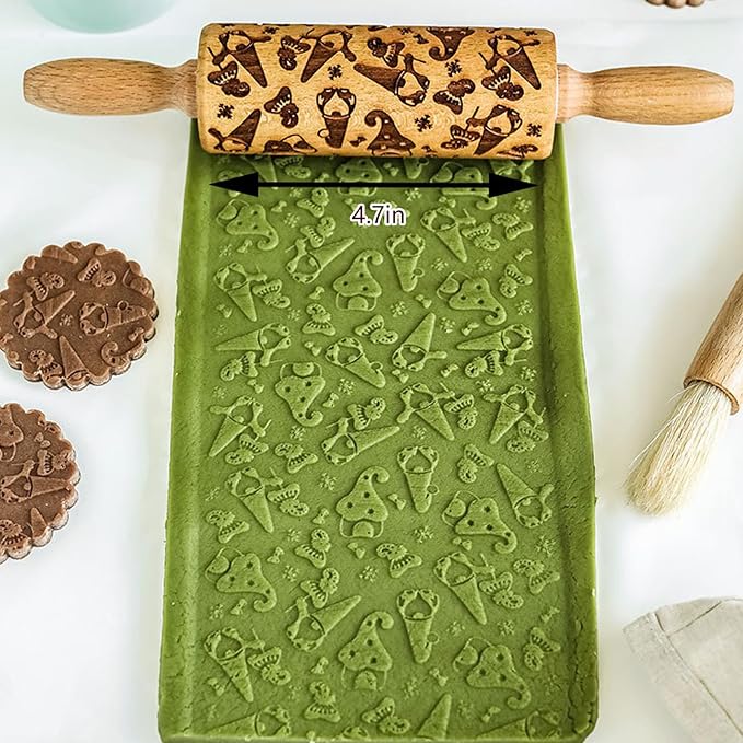Embossed Rolling Pin for Baking, Wooden Decorative Embossing Cookie Roller for Kitchen(Type A12)