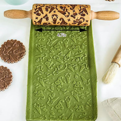 Embossed Rolling Pin for Baking, Wooden Decorative Embossing Cookie Roller for Kitchen(Type A12)