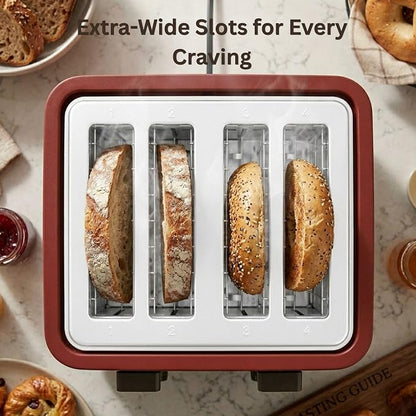 Courant 4 -Slice Toaster Cool Touch with Extra Wide Slots For Bread, Bagels & Waffle with 6 Adjustable Shade Settings, CrumbTray & Cancel Function Extra-Lift Feature, compact Design – Red