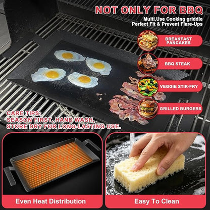 Universal Carbon Steel Griddle for Gas Grill, Griddle Pan for Stove Top, Versatile Stovetop Oven, Induction Cooktop, Flat Top Plate for Charbroil Etc. All Gas & Charcoal Grill 24" x 10"