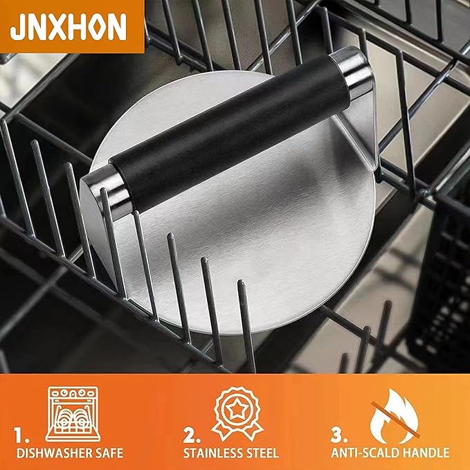 5.5inches 304Stainless Steel Burger Press, Round Burger Smasher ，Hamburger Press for Griddle, Ground Steak Press，Smash Burger Press with Anti-Scald Handle
