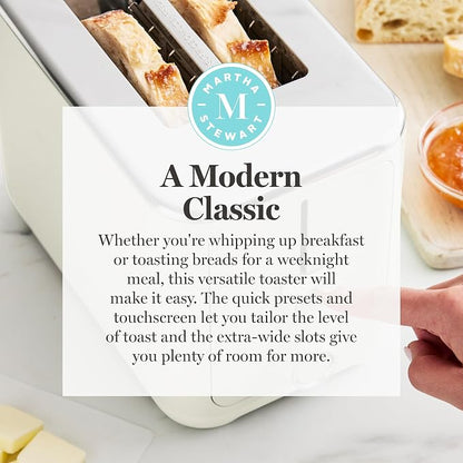 Martha Stewart 2 Slice Toaster, 10 Shade Settings with Defrost, Cancel, Bagel & Gluten-Free, Extra-Wide Self-Centering Slots for Waffles & Artisan Bread, Removable Crumb Tray, Cord Wrap, Linen Cream