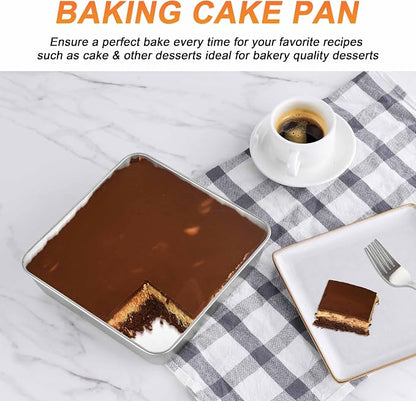 Herogo 8"x 8" Square Cake Pan, Stainless Steel Square Baking Pan, Cakes Brownie Lasagna Bakeware Set of 2, Healthy & Dishwasher Safe