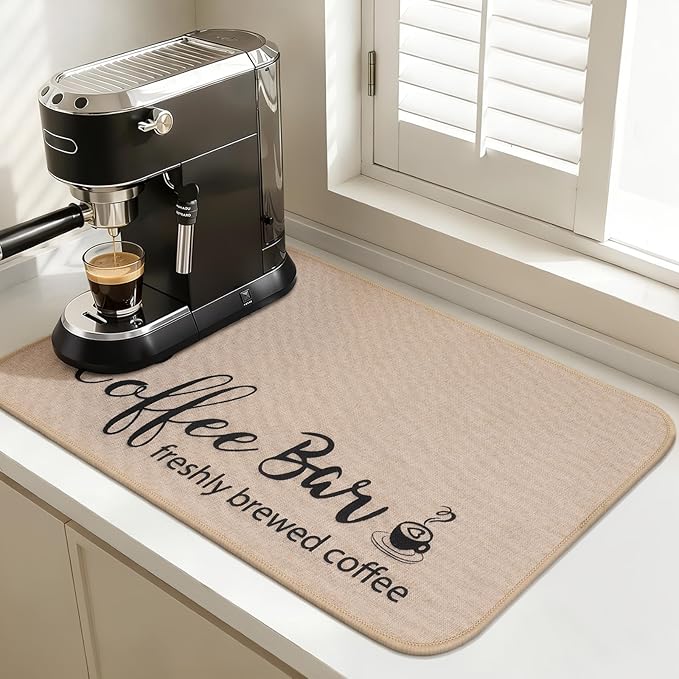 Findosom Dish Drying Mat, 16"x 24" Super Absorbent & Hide Stain Coffee Mat, Cuttable Drying Mat for Kitchen Counter, Coffee Bar Accessories, Under Dish Rack, Coffee Maker, Espresso Machine, Linen