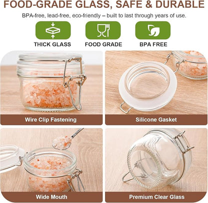 4oz Mini Airtight Glass Jars with Clamp Lid - Small Spice, Jam & Honey Jars for Kitchen Pantry Storage, Cute Clear Sauce Containers for Seasoning, Sugar, Salt, Wedding & Party Favors