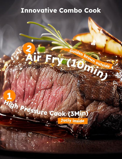 Nuwave Duet Air Fryer, Electric Pressure Cooker & Grill Combo, 540 IN 1 Multicooker with 3 Removable Lids, Slow Cook, Sautés, Dehydrator, 18/10 SS Pot, Sure-Lock Safety Tech & 13 Deluxe Accessories