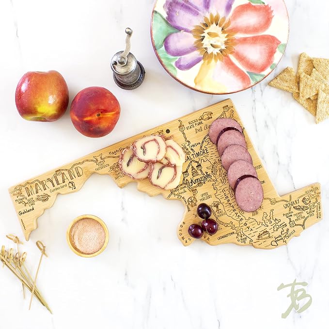 Totally Bamboo Destination Maryland State Shaped Serving and Cutting Board, Includes Hang Tie for Wall Display