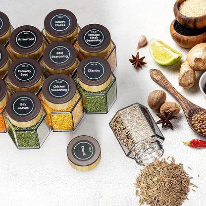 vetacsion set of 12 magnetic glass spice tins with 180 seasoning label stickers
