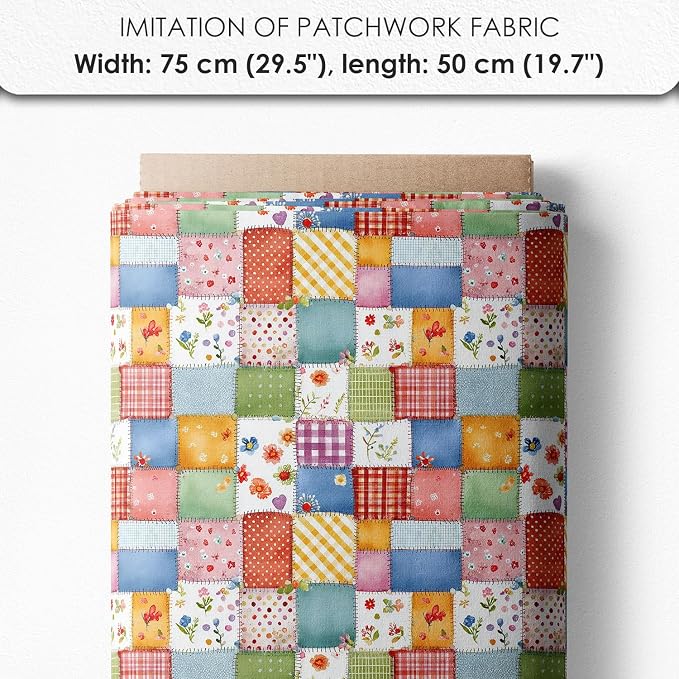 Patchwork Cupcake Fabric Panel – Single Continuous Cotton Satin Panel with 6 Printed Squares 9.8” x 9.8” and Bonus Patchwork Area – 100% Cotton for Quilting & Sewing