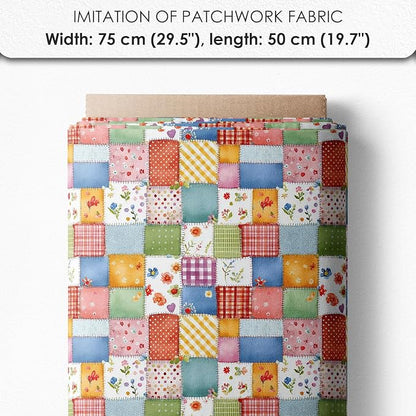 Patchwork Cupcake Fabric Panel – Single Continuous Cotton Satin Panel with 6 Printed Squares 9.8” x 9.8” and Bonus Patchwork Area – 100% Cotton for Quilting & Sewing