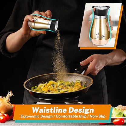 Salt and Pepper Shakers Set,4 oz Glass Bottom Salt Pepper Shaker with Stainless Steel Lid for Kitchen Cooking Table, RV, Camp,BBQ Refillable Design (Copper)
