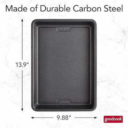 GoodCook PRO Oblong Baking Pan Nonstick Warp & Scratch-Resistant Dishwasher-Safe Carbon Steel Construction for Even Baking Oven Safe to 480°F, 9 x 13-Inch, Gray