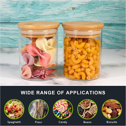 8 oz Glass Jars With Bamboo Lids - Borosilicate Airtight Canisters, Food Storage Container, Pantry Organization, Kitchen Sets, Spice Containers - Set of 15
