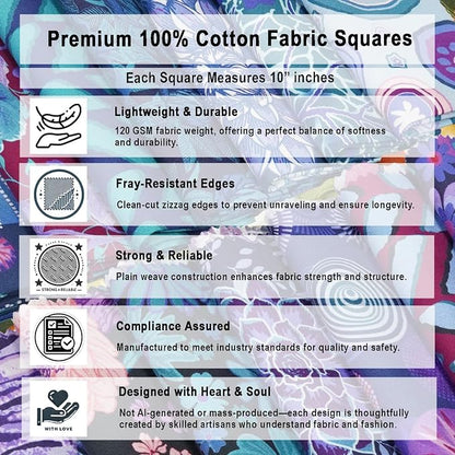 Soimoi 40 Pcs Cotton Fabric Squares Bundles Charm Packs for Quilting, Fat Quarter Layer Cakes, Precuts Quilt Squares 10 x 10 inches, DIY Fabric Bundle- Mystic Bloom Collection